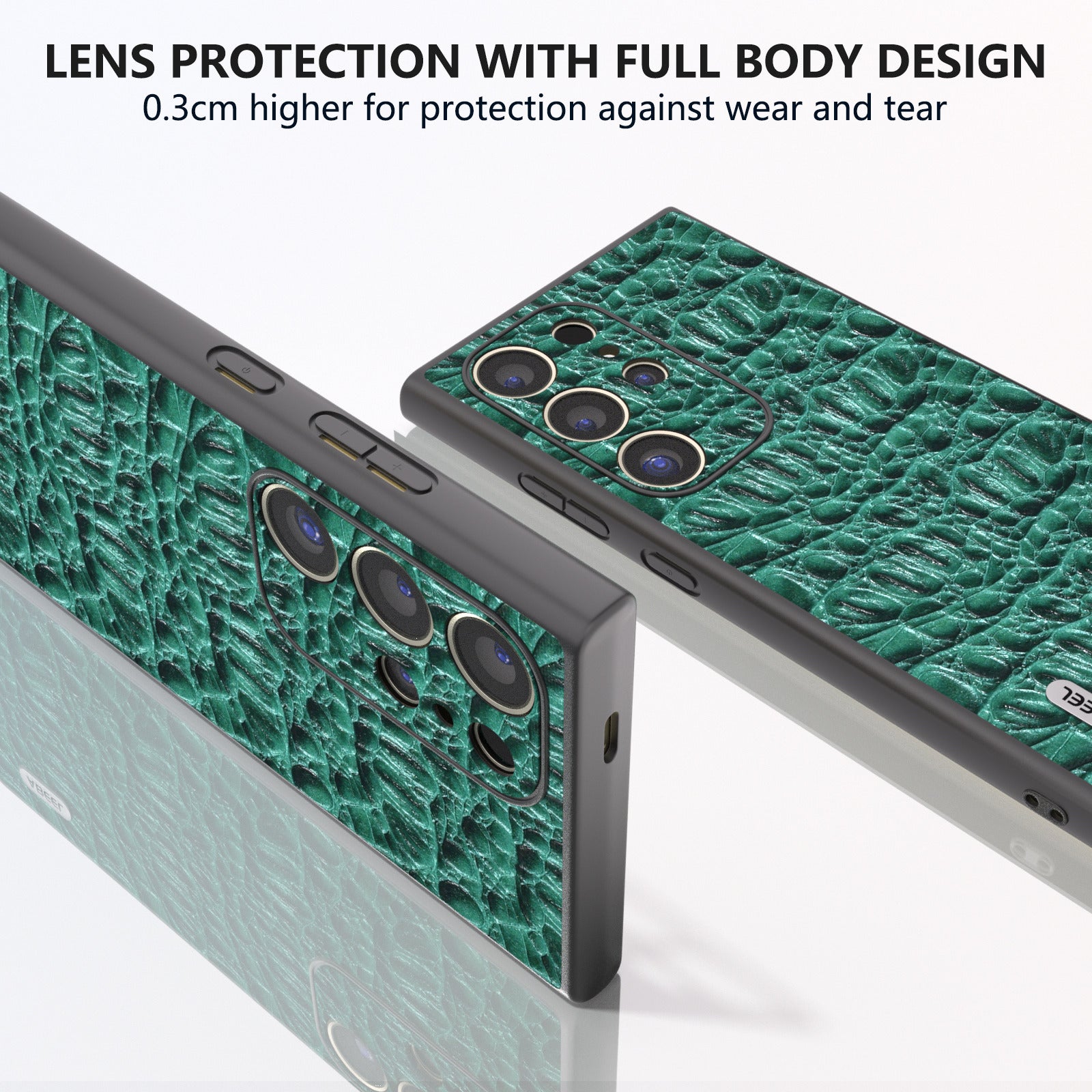 ABEEL For Samsung Galaxy S24 Ultra Case Canopy Texture Genuine Cow Leather Back Cover Camera Protection - Green ABEEL For Samsung Galaxy S24 Ultra Case Canopy Texture Genuine Cow Leather Back Cover Camera Protection - Green